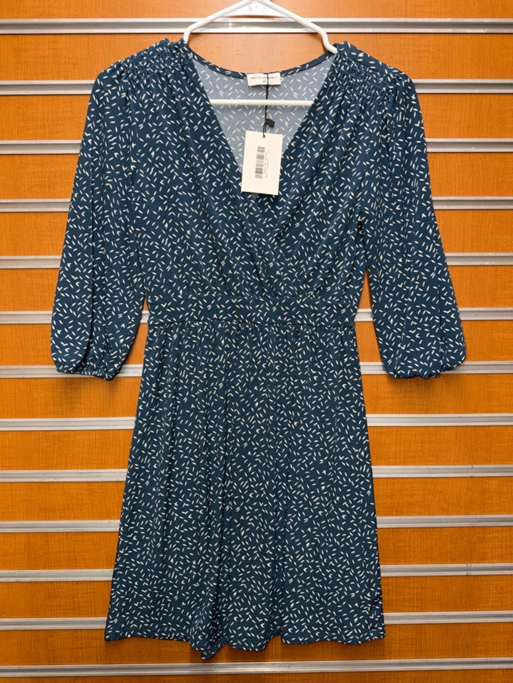 Teal Blue Printed Surplice Long Sleeve Dress